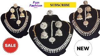 3 set jewellery kundan video colour Golden  mehandi silver online shopping  fun fashion 9355 [upl. by Yrogerg]