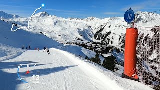 25MPH Skiing BLUE RESERVOIR to bottom of Lanchettes 45 lift GoPro 8 HD POV  Les Arcs  Mar 2023 [upl. by Santiago183]