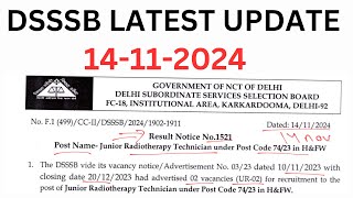 DSSSB NEW RESULT NOTICE  LATEST UPDATE dsssb [upl. by Brenza]