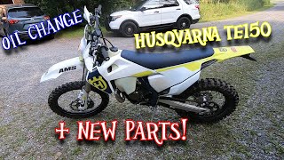 First oil change and installing protection parts  2022 Husqvarna te150 [upl. by Ankeny]