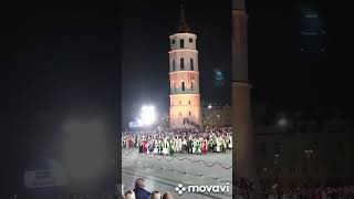 Two hundred couples dance a polonaise on Cathedral Square in Vilnius [upl. by Jarad]