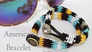 Native American Style Bracelet Seed Beads Leather Cord [upl. by Fredericka]