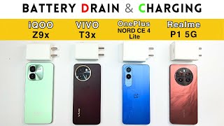 5G BATTERY Drain and CHARGE🔋 iQOO Z9x vs VIVO T3x vs Realme P1 vs OnePlus Nord CE 4 Lite  UPDATED [upl. by Esela136]