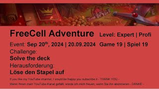 FreeCell Adventure  Expert 19  Sep 20th 2024 [upl. by Nelsen]