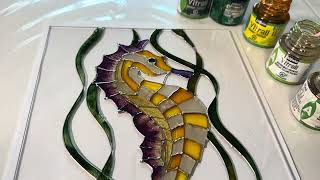 رسم على الزجاج Painting a Stunning Seahorse on Glass with Pebeo Vitrail Paints  StepbyStep Guide [upl. by Atiruam269]