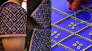 simple aari embroidery sleeve design for beginners  aari work blouse designs  aari class 231 [upl. by Farnham]