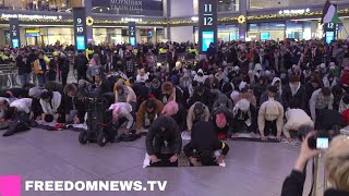 Protesters STORM Penn Station and Grand Central for quotStrike for Gazaquot in NYC [upl. by Natloz904]