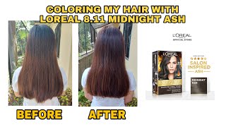 COLORING MY HAIR WITH LOREAL 811 MIDNIGHT ASH [upl. by Burkitt]