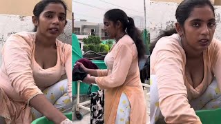 Desi Girl Under Garments At Terrace Vlog  Pakistani Village Washing Vlog  Desi Aunty Hot Vlog [upl. by Alberta]