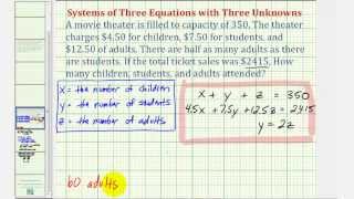 System of 3 Equations with 3 Unknowns Application  Ticket Sales [upl. by Adelaida159]