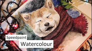 Speedpaint  Watercolour Akita Inu  SKETCHBOOK [upl. by Darnoc331]