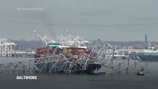 Baltimore bridge collapses after powerless cargo ship rams into support column [upl. by Ainocal]