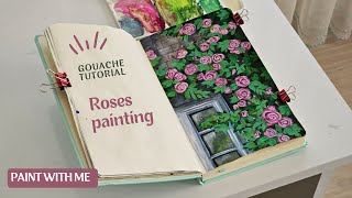 Roses Painting With Gouache  Sketchbook Painting Gouache [upl. by Shir]