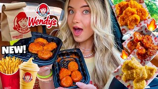 Eating Wendys NEW Saucy Nuggets I Tried EVERY Flavor [upl. by Ymorej]