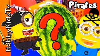 Minion PIRATES Ashore Arrrrr Watermelon Face by HobbyKidsTV [upl. by Arquit249]