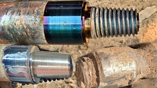 An incredible repairing process of broken thread  How to make thread in metal rod  Heavy wheels [upl. by Iow]