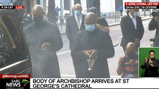 Desmond Tutu I Cortege arrives at St Georges Cathedral where the body will lie in state [upl. by Ttreve]