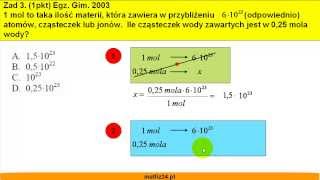 Egzamin gimnazjalny z matematyki 2003  zad 3  Cząsteczki molowe wody  Matfiz24pl [upl. by Putnem]