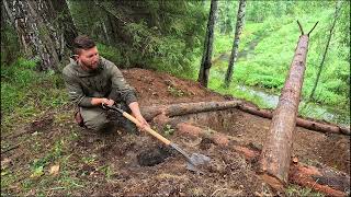 Building a DUGOUT in the wild forest from start to finish 3 TOOLS ONLY Short version in 40 minutes [upl. by Nylinnej237]