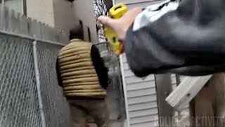 Chicago Cop Tasers Fleeing Man Attempting To Jump Over Fence [upl. by Sublett364]