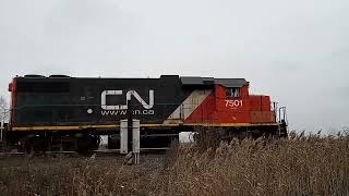 Freight train backing up 3 engines Brampton Ontario [upl. by Suzie]