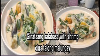 Ginataang kalabasa with shrimp okra talong malungay [upl. by Aicssej]