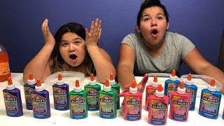 NEW ELMERS WASHABLE COLOR GLUE  MAKING FOUR GIANT SLIMES [upl. by Brownson697]