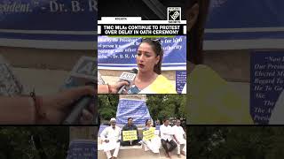 TMC MLAs Sayantika Banerjee Rayat Hossain continue to protest over delay in oath ceremony [upl. by Helbonnas]