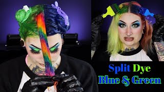 Blue And Green Split Dye Hair With A Splash Of Rainbow [upl. by Arihat]