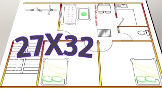 27x32 house design 2732 house plan 2BHK house plan houseplan viralvideo latestdesign [upl. by Morvin]