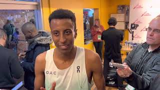 Yared Nuguse after 34738 American record in mile at 2023 Millrose Games Wanamaker Mile [upl. by Munson]