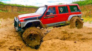 RC CARS Stuck in MUD – Rescue WINCH  Nissan Patrol Gmade 4x4 and RC TRUCK ZIL 131 Axial 6x6 [upl. by Tsirc]