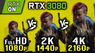 Cyberpunk 2077  RTX 3080  1080p vs 1440p vs 2160p 4K  RTX  ON  HD vs 2K vs 4K Ray tracing [upl. by Nomyad]