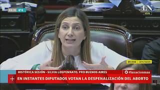 Debate por aborto en Diputados la emotiva exposición de Silvia Lospennato [upl. by Anurb]