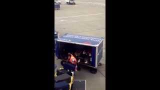 Delta Airlines baggage handler throwing bags into the cart in Seattle Delta [upl. by Ilysa]