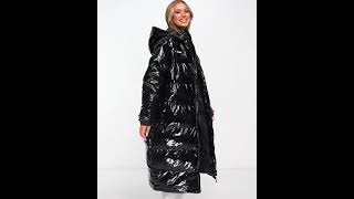 ELLESSE Shiny Longline Wet Look Long Puffer Jacket Coat Hooded Glossy Wetlook Back  Asos [upl. by Tonjes]