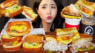 토핑가득 육즙콸콸🍔 에그드랍 샌드위치 VS 이삭 토스트 먹방 ASMR 베이컨 계란 더블치즈 불갈비 햄버거ㅣSandwich Toast Burger Mukbang [upl. by Nalced]