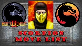 Mortal Kombat 2  Scorpion Move List [upl. by Nuhs]