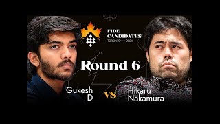 Gukesh vs Hikaru Candidates Round 6 [upl. by Hoo277]