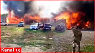 Wagner military group’s military base catches fire in Russia’s Krasnodar region [upl. by Christoper]