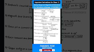 Class 12 Physics Moving Charges and Magnetism All Derivations  shorts physics class12 trending [upl. by Saile323]