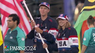 Katie Ledecky Nick Mead lead Team USA out for Closing Ceremony  Paris Olympics  NBC Sports [upl. by Amor880]