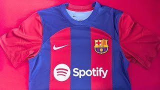 New FC Barcelona 2324 NIKE Home Kit Hands On Review [upl. by Blase471]