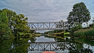 Motorboot fahren entlang des Elster Saale Kanal  Herbst 2015 Leipzig [upl. by Wilen]