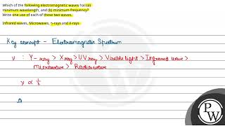 Which of the following electromagnetic waves has a minimum wavelength and b minimum frequen [upl. by Neelhtakyram]