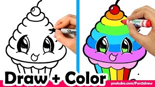 How to Draw a Rainbow Cupcake Cute  Easy  Mei Yu  Fun2draw [upl. by Clarhe]