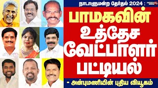 PMKs winnable Candidates fo LS Election2024பாமகவின் உத்தேச வேட்பாளர் பட்டியல்அன்புமணி வியூகம் [upl. by Lionello910]