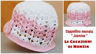 CAPPELLINO NEONATA quot JASMINE quot a uncinetto  0  3 mesi [upl. by Aoniak]