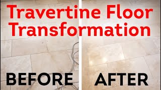 Travertine floor  repairing honing and polishing GRIME TO SHINE [upl. by Peednas490]