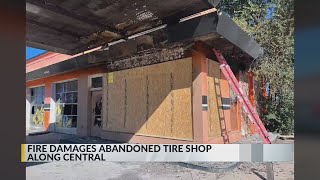 Fire damages abandoned tire shop on Central Ave in Albuquerque [upl. by Yenolem]